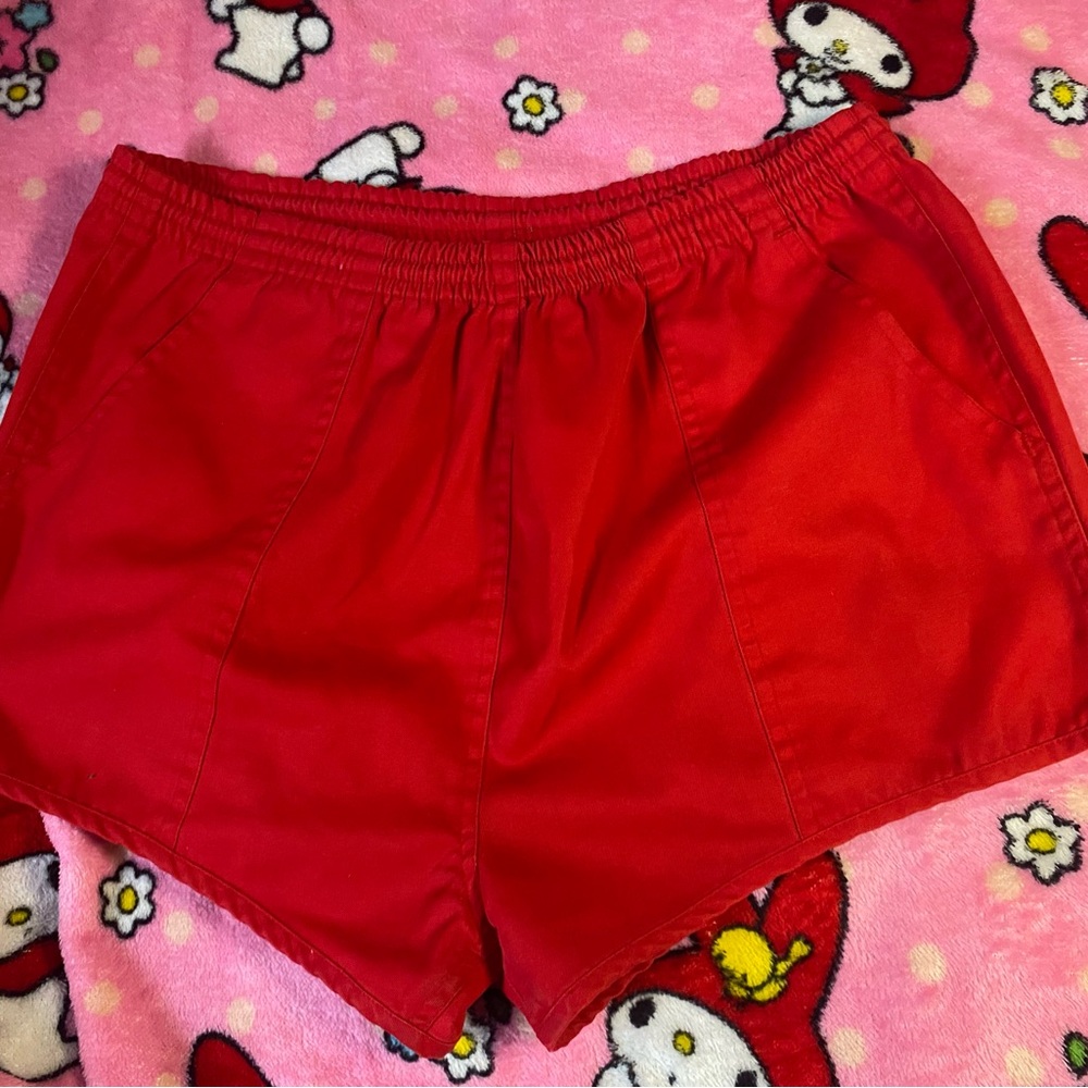 Crest Red Athletic Shorts with Elastic Waistband